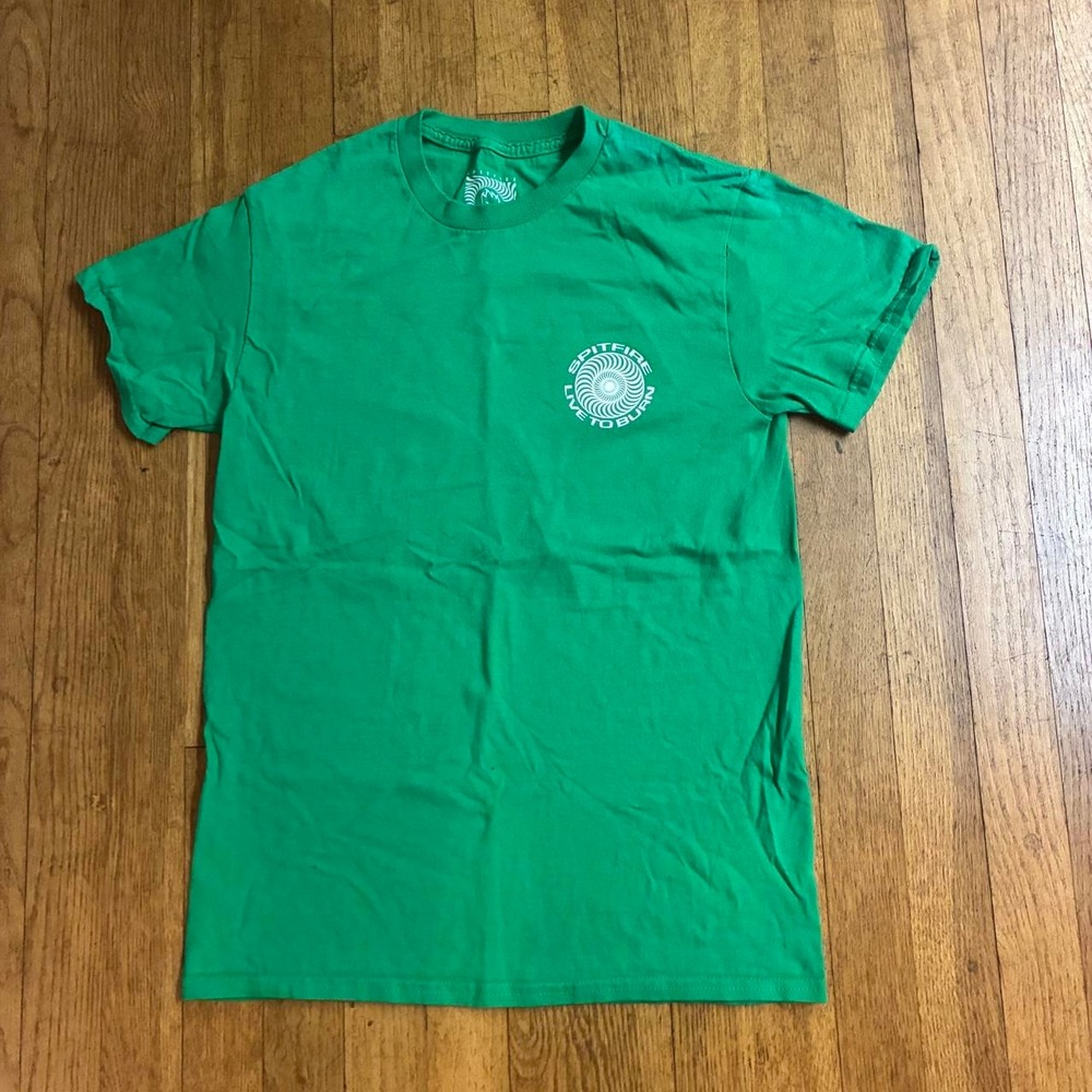 Spitfire Live to Burn Green Front & Back Graphic T-Shirt Mens Small Skate